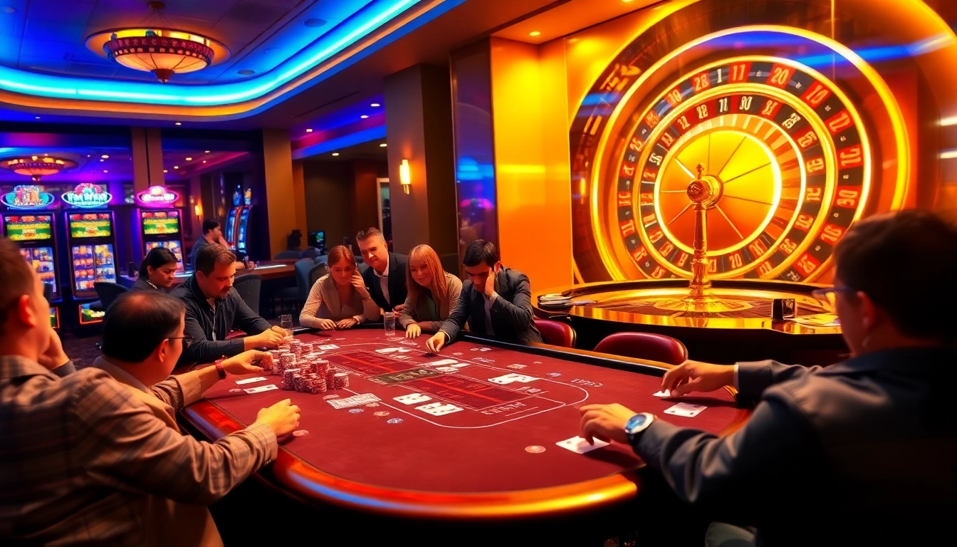 Players enjoying a high-stakes game at NK88 Casino, featuring vibrant poker chips and cards.