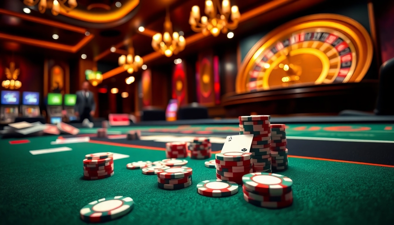 Engaging casino atmosphere at https://789cluber.com/ with poker chips and roulette wheel.