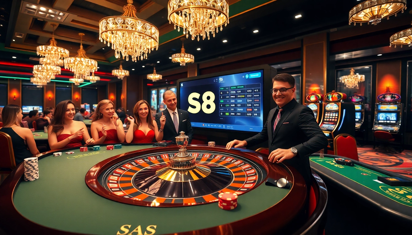Players celebrate their wins at the S8 casino, enjoying thrilling games and vibrant atmosphere.