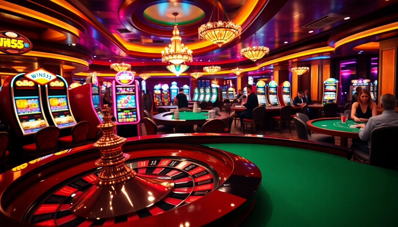 Experience the excitement of Win55 at a luxurious casino roulette table.