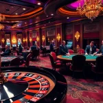 Experience thrilling moments of 98 win at an elegant casino with roulette and poker tables.
