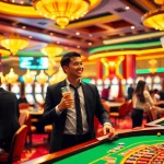 SUNWIN casino gaming scene showcasing vibrant tables and joyful players in a luxurious setting.