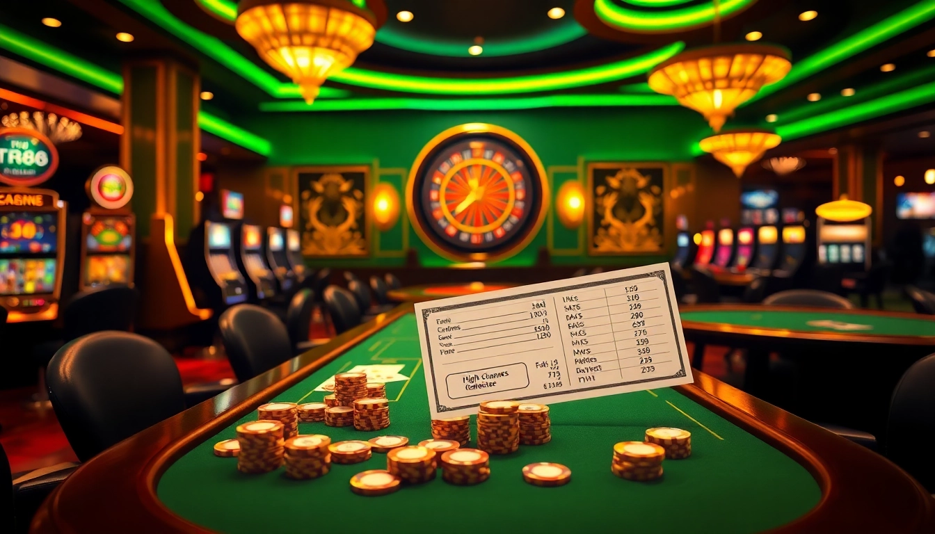 Players engaging at a casino table with tr88 betting slips and vibrant gaming action.