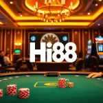Exciting Hi88 gambling scene with poker players and casino elements reflecting luxury.