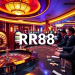 Players enjoying exciting casino games at RR88 with vibrant slot machines and poker tables.