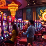 Engaging players at nổ hũ slot machines in a luxury casino atmosphere.