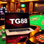 Experience high-stakes action with TG88's vibrant online gambling scene set in a luxury casino.