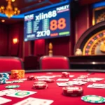 Exciting gambling session at xin88 casino with poker chips and roulette wheel.