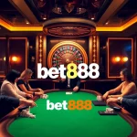Engage in high-stakes poker with Bet888 at a luxurious casino table filled with excitement.
