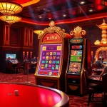 Exciting scene of a luxury casino featuring the nổ hũ slot machine surrounded by engaged players.