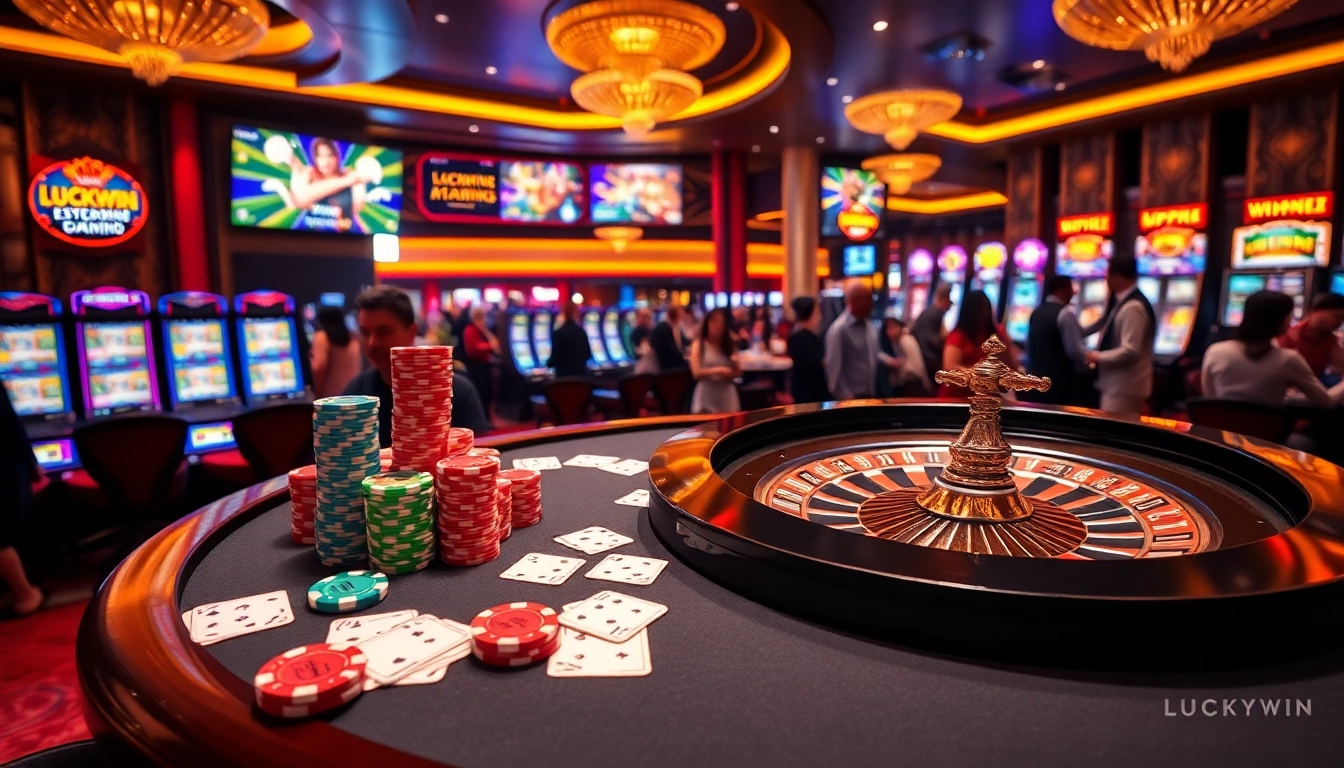 Engaging scene of players enjoying the luckywin game at a luxurious casino table.