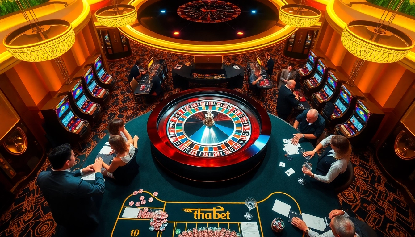 Experience the thrill of tha bet at an elegant casino with roulette and vibrant players.