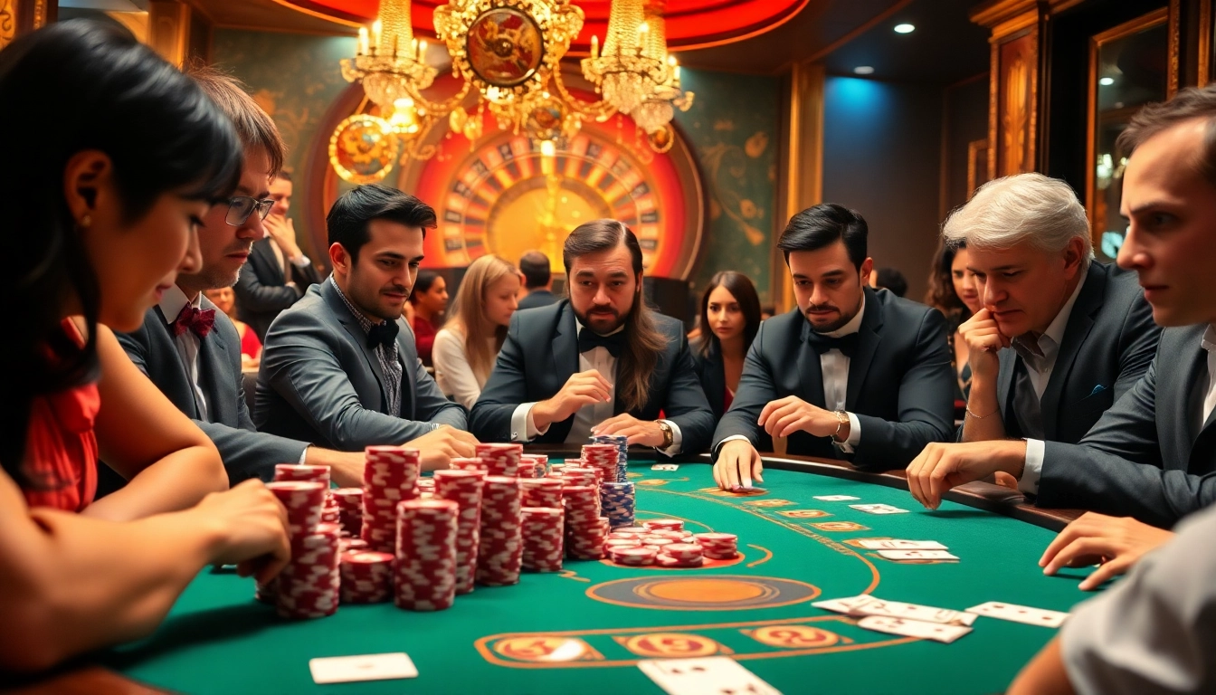 Players engage in a thrilling poker game at 58win, surrounded by colorful chips and cards.