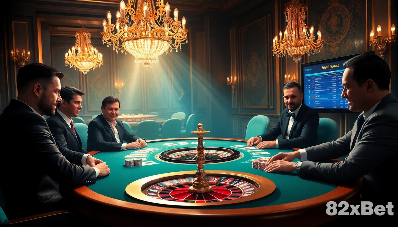 Play poker at a vibrant casino table, featuring 8xbet branding, luxurious ambiance, and thrilling stakes.