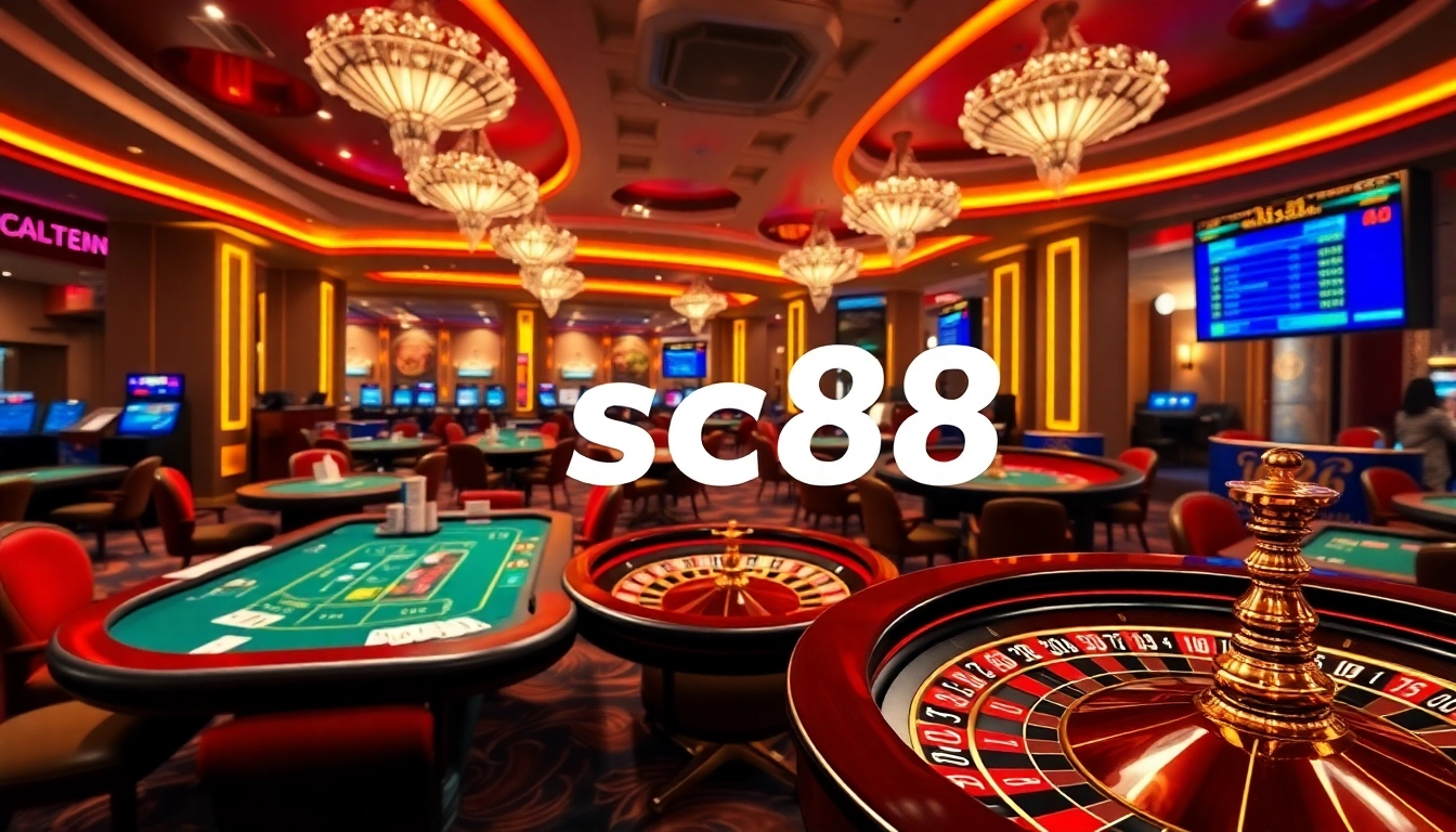 Exciting online gambling scene at SC88 featuring poker chips and roulette.