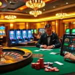 Experience high-stakes gameplay at one88's luxurious casino, highlighting poker chips and slot machines.