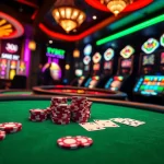 Experience the excitement of i9bet with vibrant casino elements like poker tables and roulette wheels.