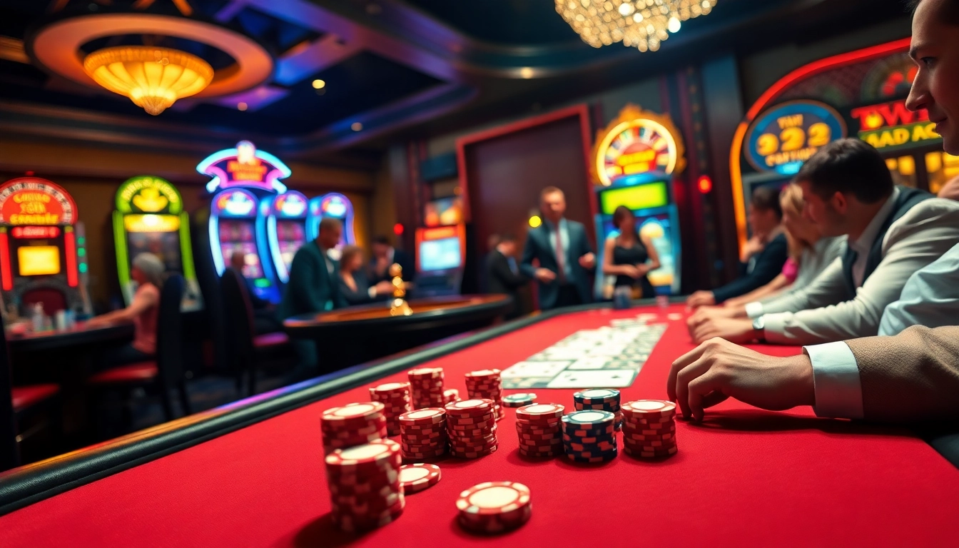 Engage in high-stakes poker at https://s8ok.com/, featuring vibrant chips and an exciting casino atmosphere.
