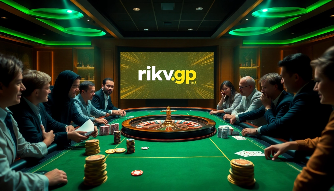 Engaged players enjoying a thrilling game experience at rikvip.gb.net casino, surrounded by vibrant gaming elements.