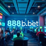 Engaging online betting scene featuring 888b.bet logo and vibrant sports interaction.