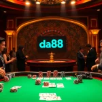 Players joyfully engage in blackjack at a casino table as excitement builds over da88 winnings.