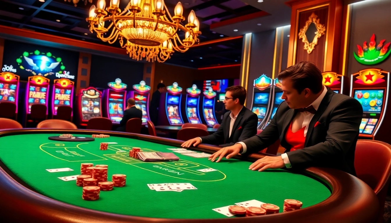 Players enjoying a thrilling game at NK88 Com's luxurious casino table with vibrant poker chips.