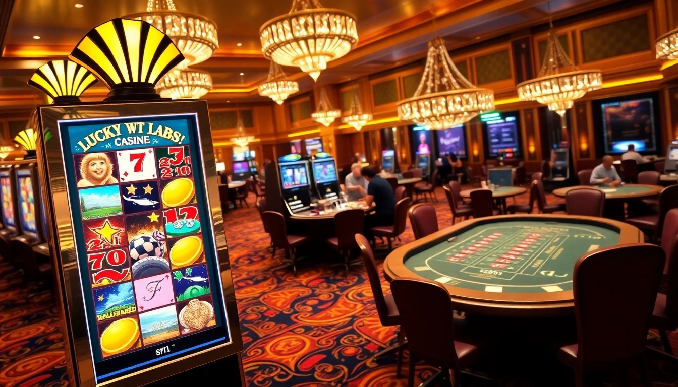 Experience the excitement of gaming at Luckywin888 with vibrant slot machines and a live dealer table.