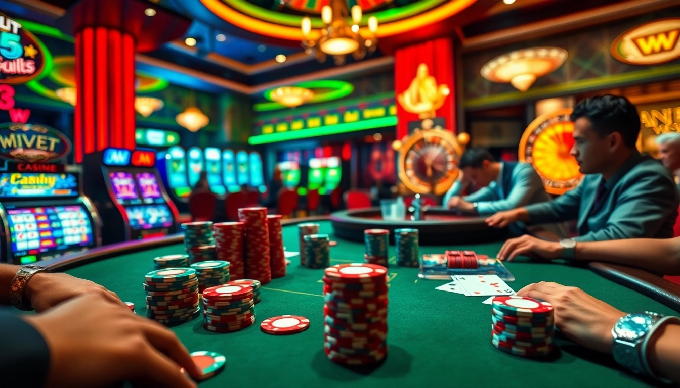 Experience the excitement of bem88 at a luxurious casino poker table, with high-stakes gameplay and vibrant atmosphere.