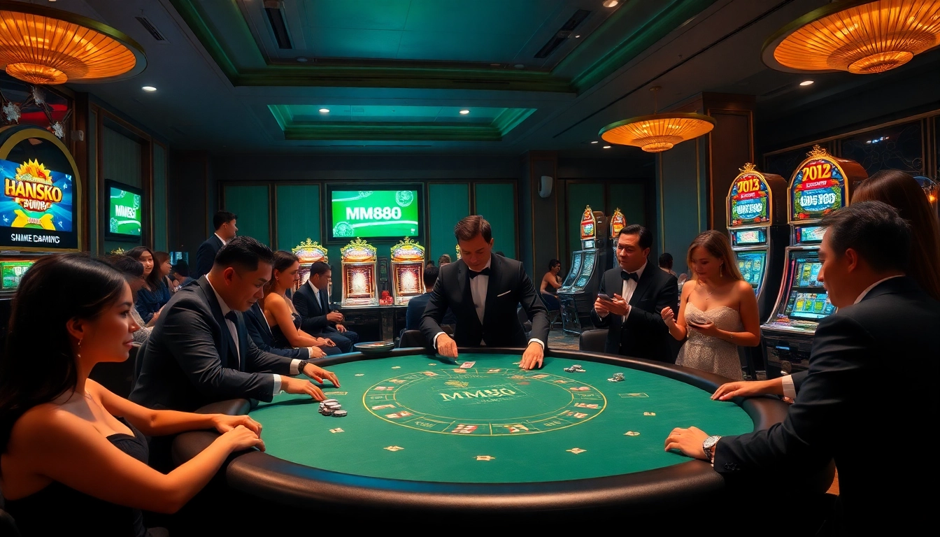 Experience thrilling gameplay at https://mm88.agency/ with players engaged in blackjack at a luxurious casino table.