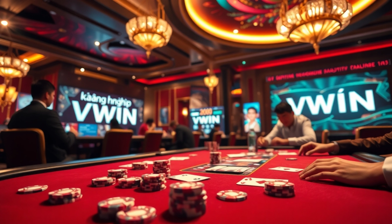 Experience the excitement of gambling as players engage at a high-stakes table featuring đăng nhập VWIN prominently.