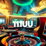 Excited players enjoying gaming at a vibrant casino with 11UU branding, showcasing thrilling gambling experiences.