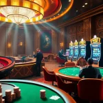 Experience the thrill of gambling at hello88 with a luxurious casino scene showcasing roulette and poker.