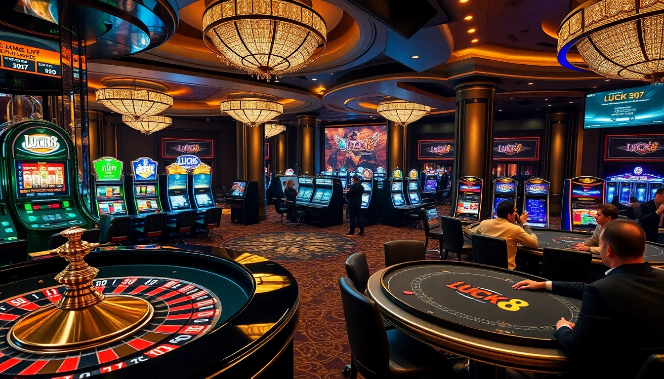Experience thrilling gameplay and excitement at LUCK8 with vibrant casino visuals showcasing roulette and poker.