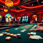 Players enjoying the thrilling experience at a Rikvip casino table with vibrant poker chips and cards.