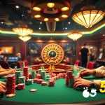 A high-stakes poker table with players engaged at 58win, showcasing excitement and luxury.