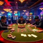 A high-stakes poker game at an elegant casino showcasing excitement and skill for https://789p.shopping/ gambling.