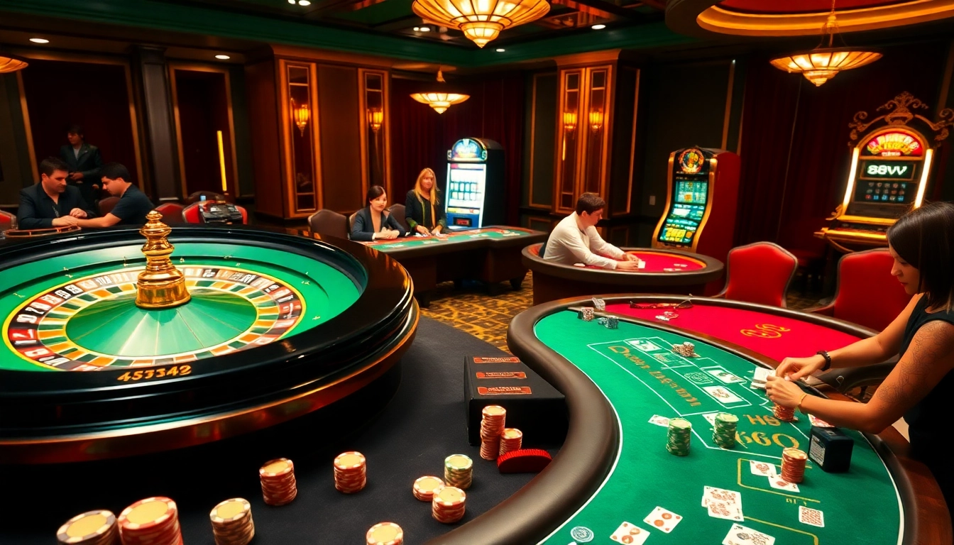 Players engaging at a vibrant casino table focused on 88vv gambling excitement.