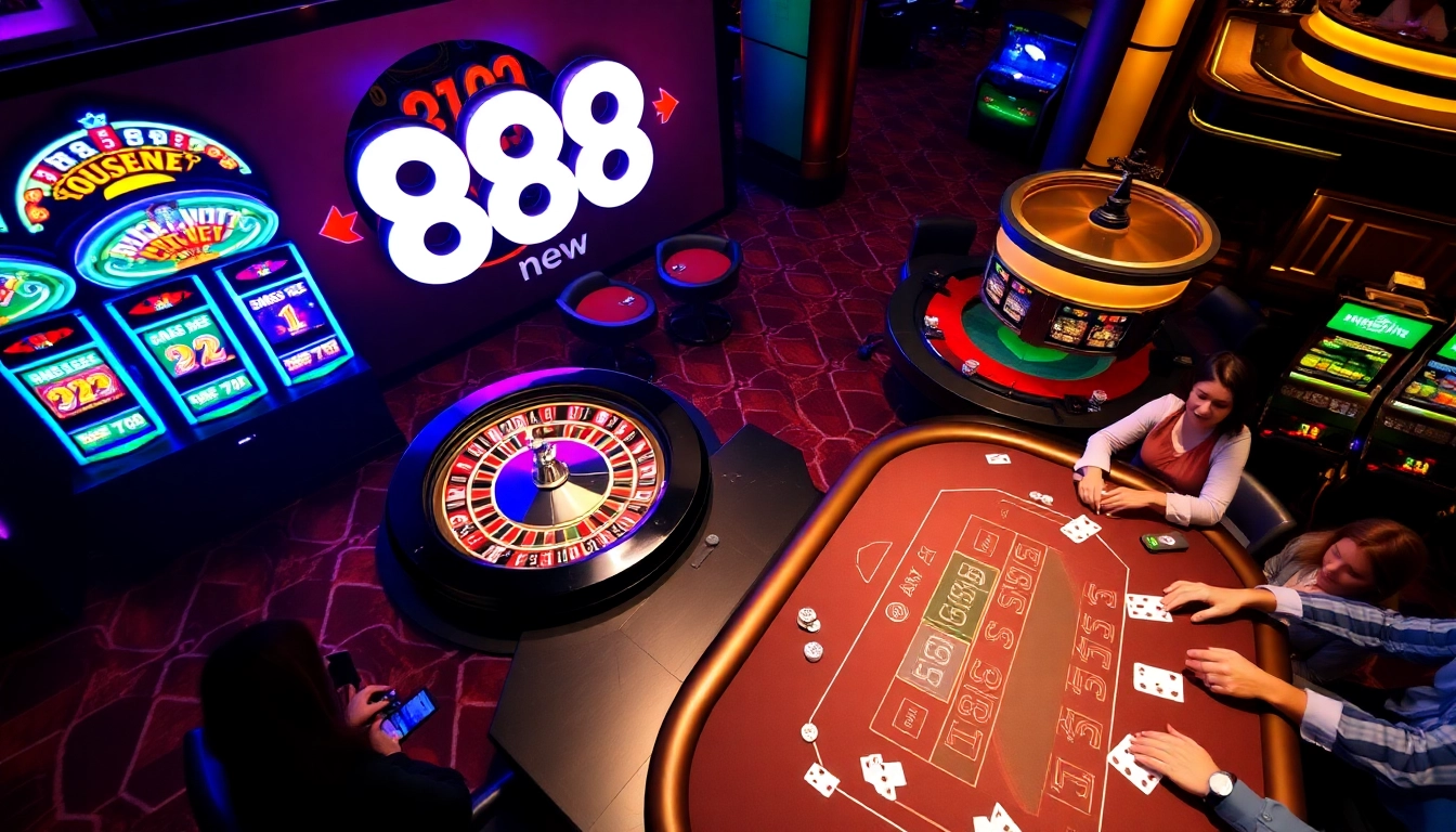 Players enjoying an exciting blackjack game at 888new's luxurious casino tables.