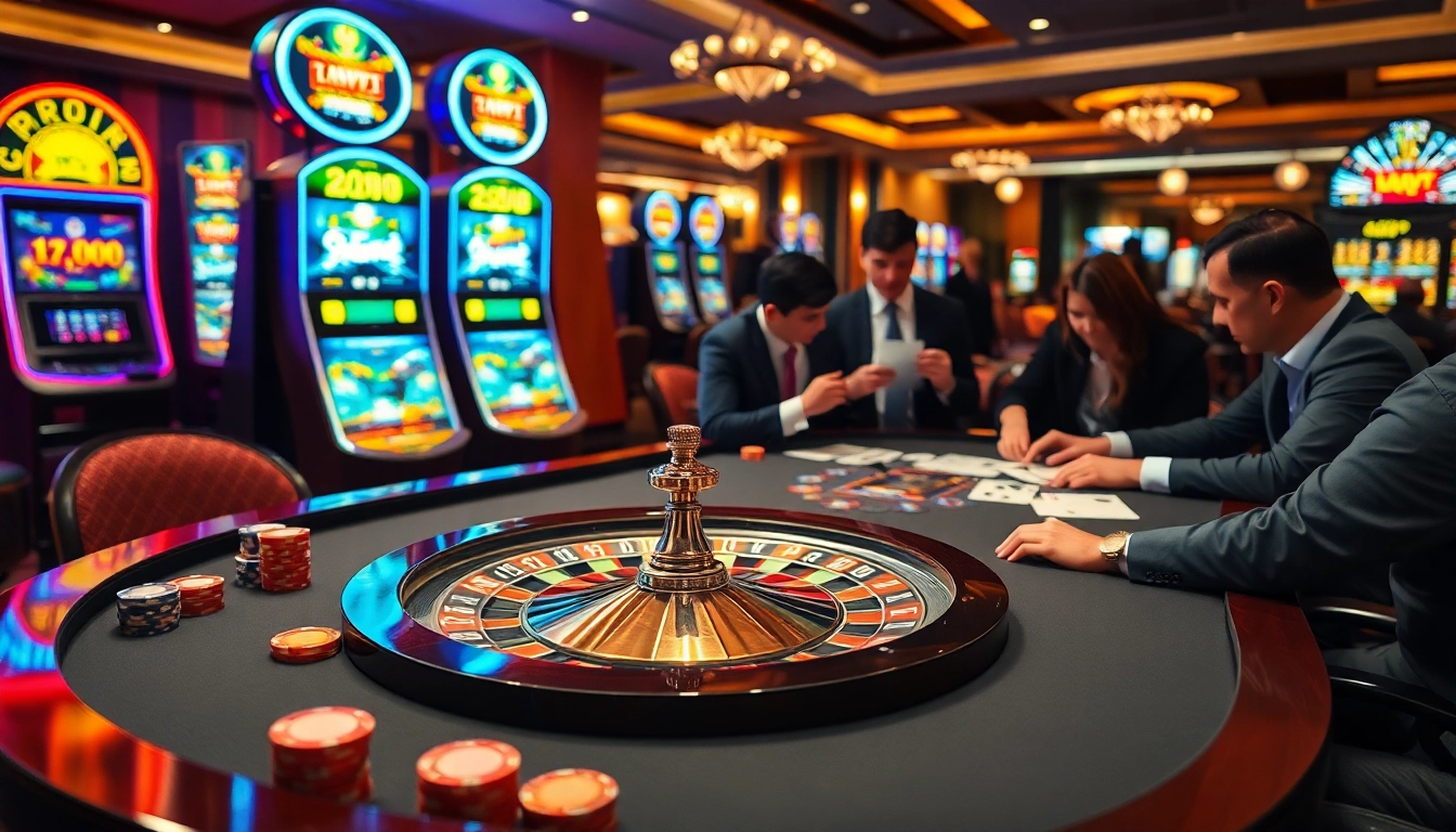 Experience the excitement of a luckywin game with vibrant casino elements and engaging players.
