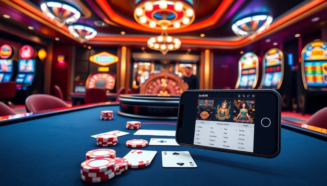 Engaging casino scene illustrating players enjoying poker and roulette games on sodo66 platform.