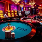 Experience the F168 thrill at a vibrant casino scene filled with poker chips and roulette excitement.