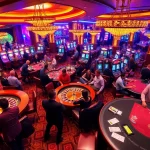 Experience high-stakes excitement at hay.win, featuring glamorous casino tables and vibrant slot machines.