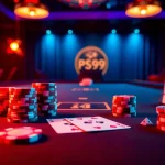 Experience thrilling betting at PS99 thể thao with vibrant gaming tables and luxurious poker chips.