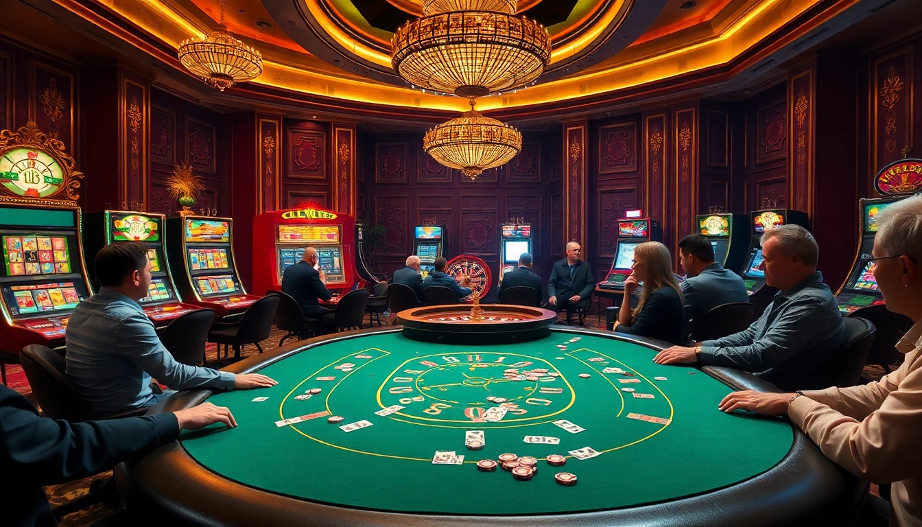 S8 casino players enjoying an exciting game around a glamorous poker table.