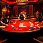 Players strategizing at a poker table featuring the 88i theme, capturing a thrilling casino moment.