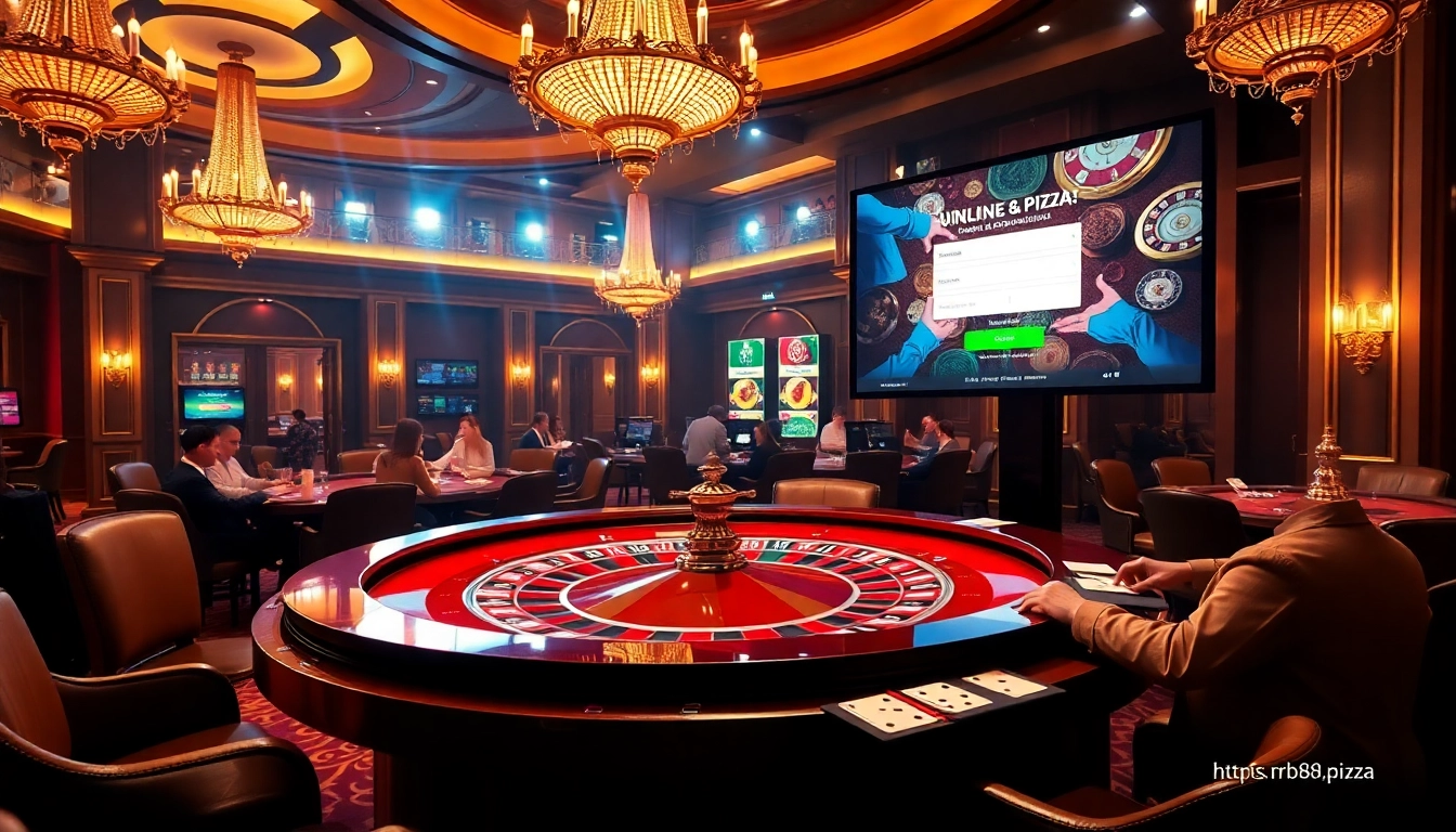 Experience the thrill at https://rr88.pizza/ with vibrant casino elements and players engaging in games.