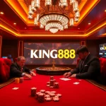 High-stakes poker action at KING88 Casino with vibrant tables and professional players.