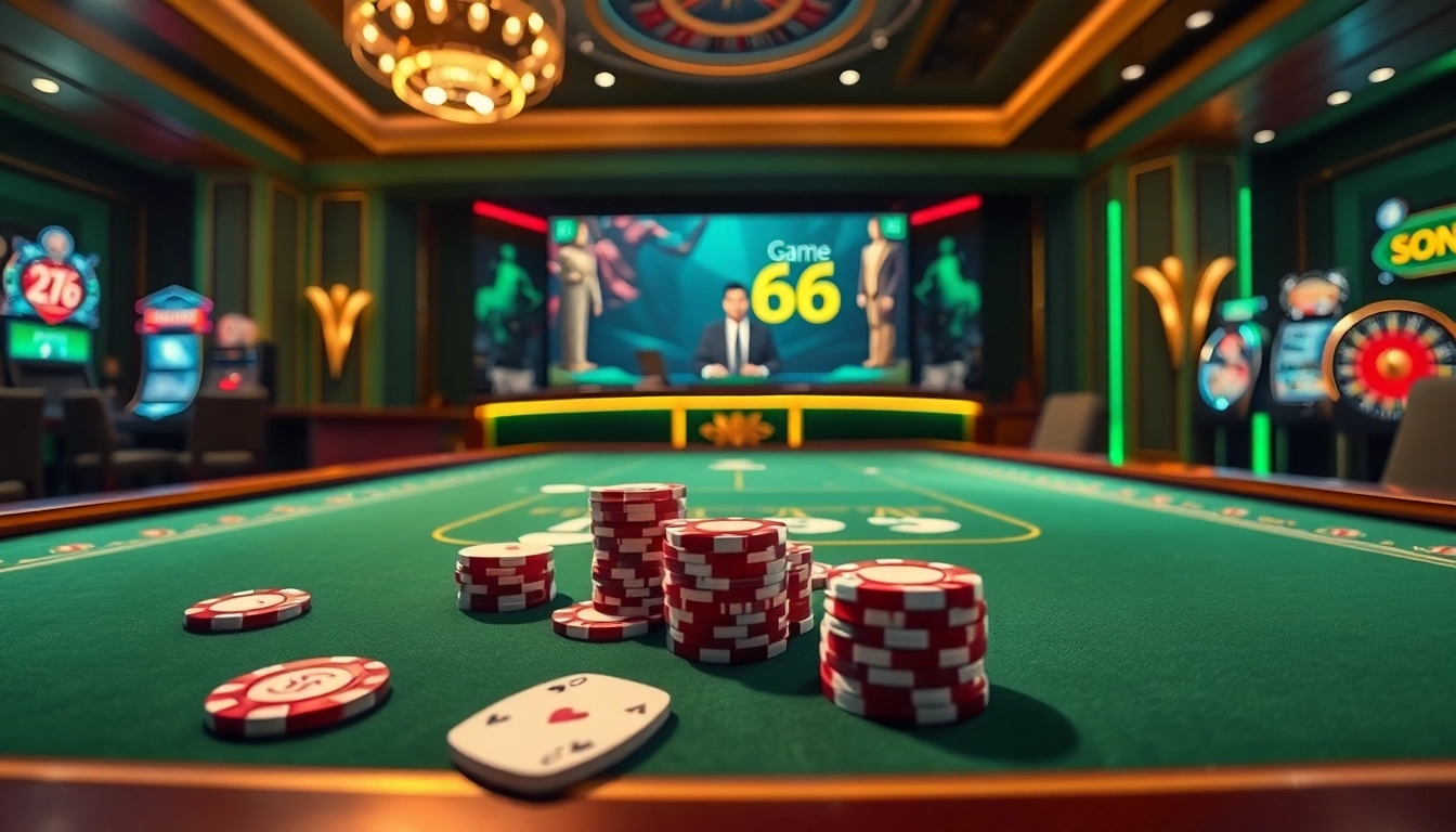 Experience the thrill of Game B66 with lively casino tables and vibrant gameplay.