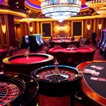 Players enjoying diverse games at mm88's luxurious casino, featuring poker, roulette, and slot machines.