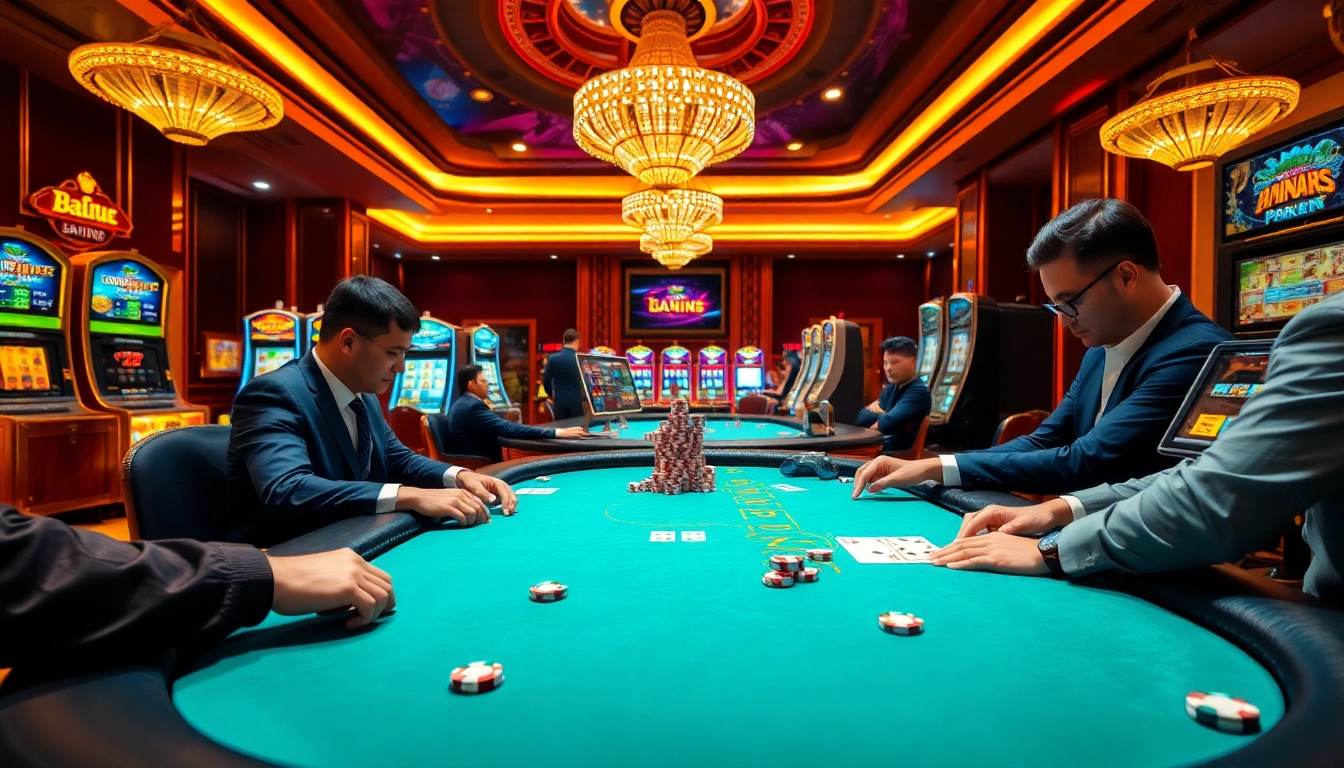 Experience the excitement of casino gaming at https://vj88.com/, featuring a thrilling poker scene with colorful chips and cards.